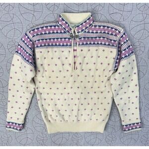 VTG Stowe Woolens 100% Pure Wool Fair Isle‎ Sweater Womens Medium USA Handloomed